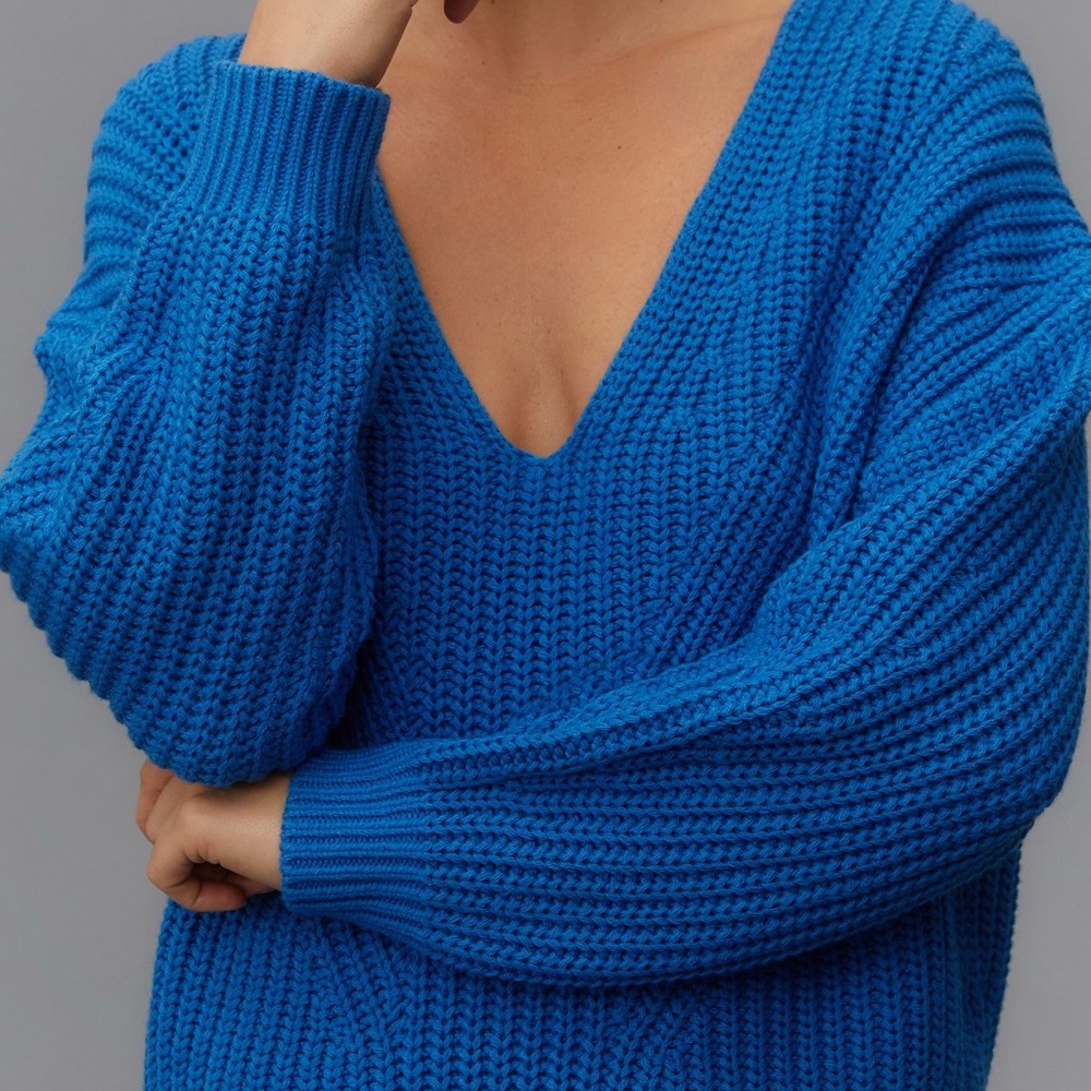 Maeve Royal Blue Chunky V-Neck Sweater